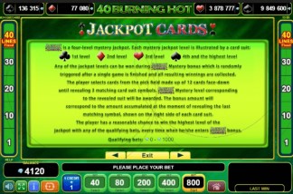 40 Burning Hot Jackpot Cards