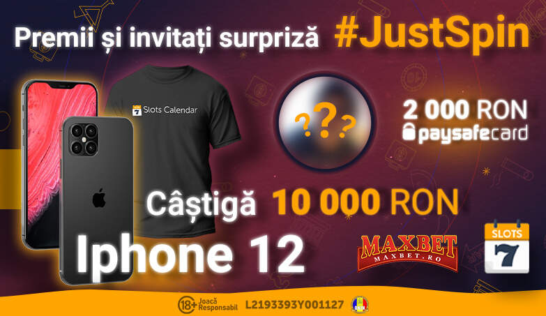 #JustSpin – Concurs Maxbet & SlotsCalendar cu Invitați Surpriză, 10.000 RON, iPhone12 și multe alte premii