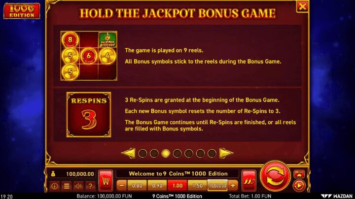 9 Coins™ 1000 Edition Caracteristica bonus Jackpot