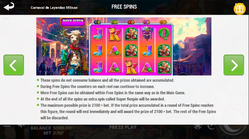 Carnaval de Leyendas Miticas Free spins